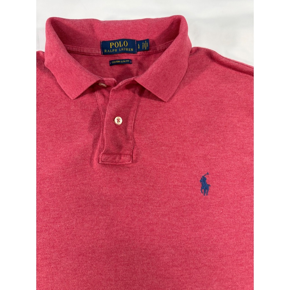 Polo Ralph Lauren Mens Custom Slim Fit Polo Shirt Pink Heather Large Pony Logo